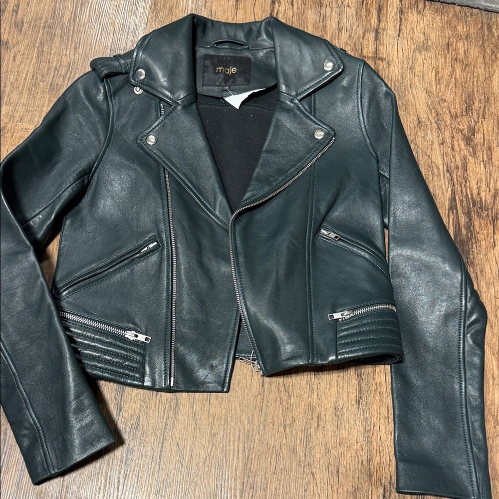 Maje Dark Leather Biker Jacket